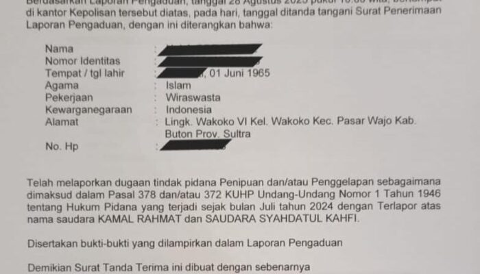 Modus Penipuan Berkedok Konsultan Hukum, Warga Buton Rugi Rp1,1 Miliar
