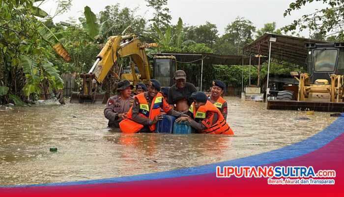 Brimob Polda Sultra Evakuasi Warga Terdampak Banjir di Sejumlah Titik Kota Kendari