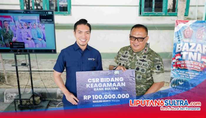 Sambut HUT ke-81 TNI, Bank Sultra Salurkan CSR dan Beasiswa untuk Anak Prajurit Korem 143/HO